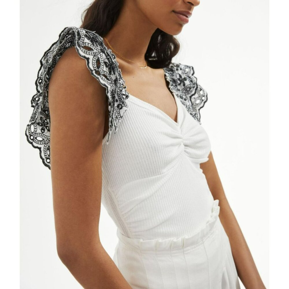 Anthropologie Ruffle-Sleeve Eyelet Top